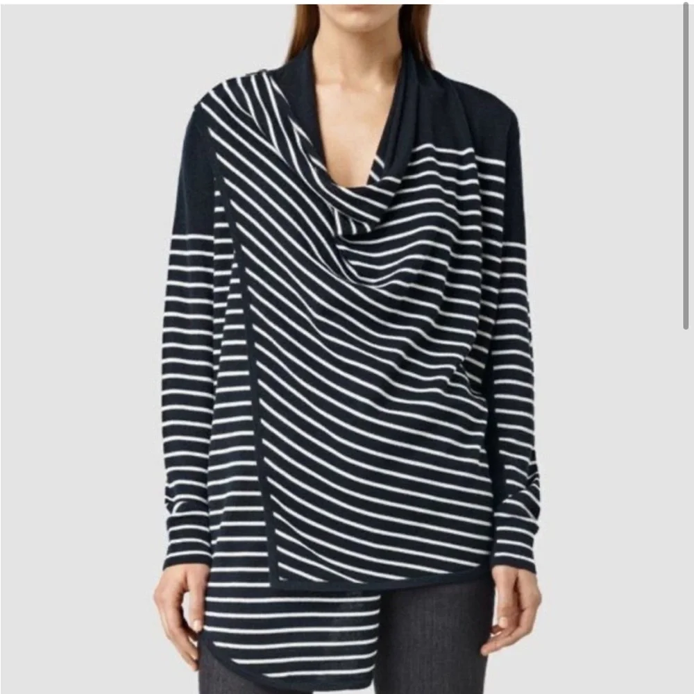 All Saints Drina Wool Striped Sweater Cardigan